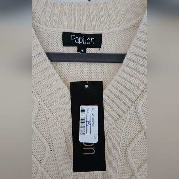 Nwt Papillon Cream Cable Knit Sweater Vest - Picture 3 of 3